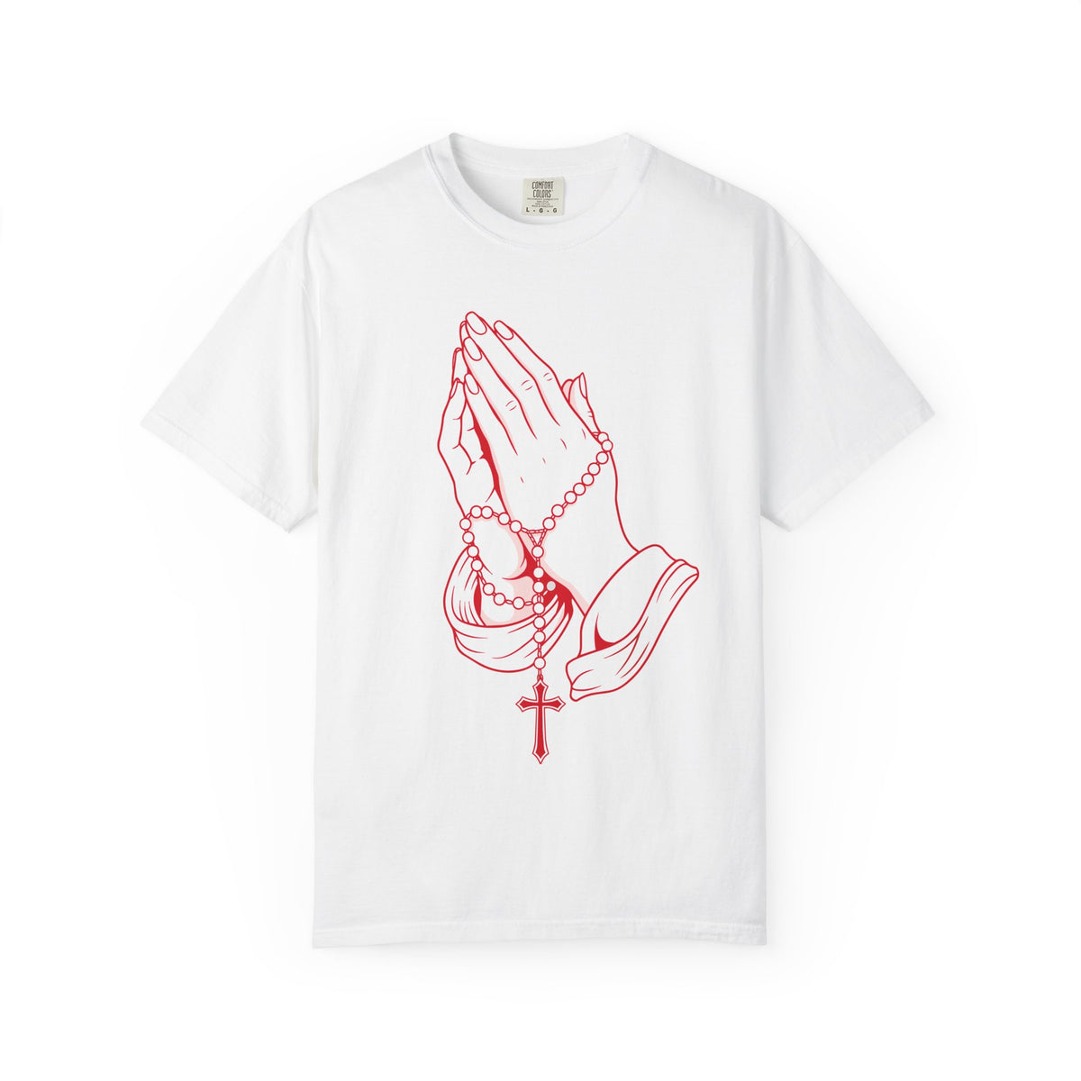 XL Prayer Hands with Rosary T-Shirt — Omnia Divina Music Graphic Tee