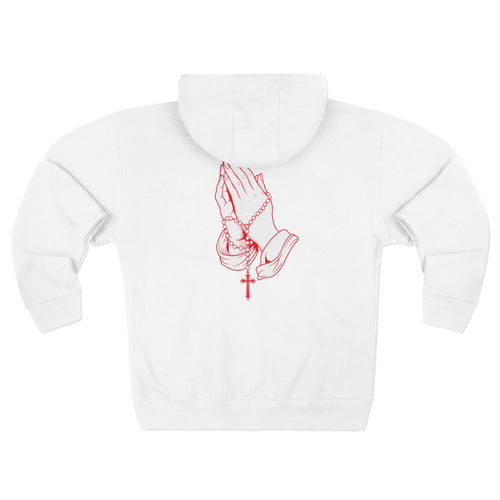 Omnia Divina - Praying Hands with Rosary Zip Hoodie
