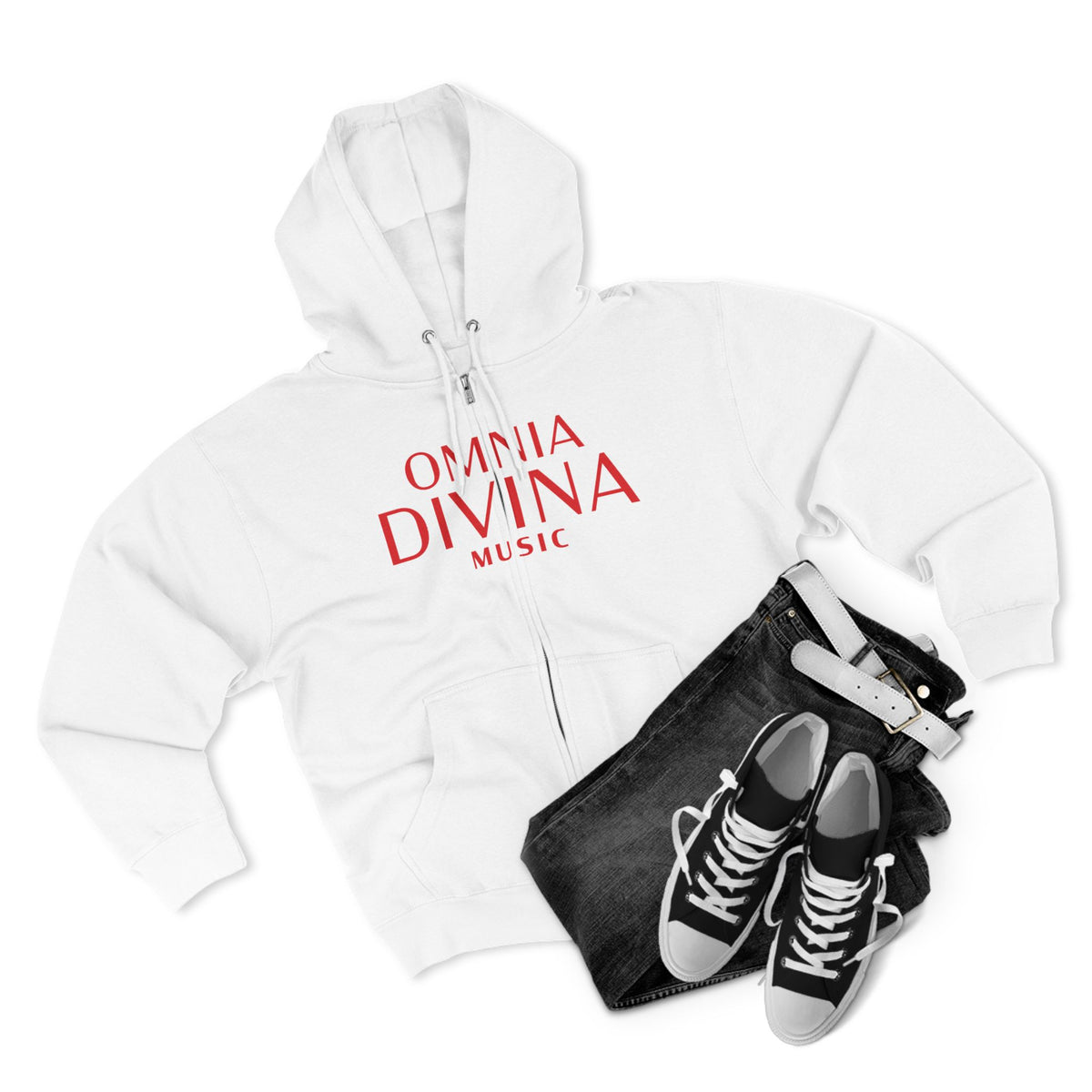 Omnia Divina - Praying Hands with Rosary Zip Hoodie