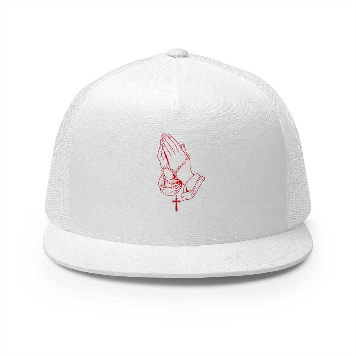 Omnia Divina - Praying Hands with Rosary Trucker Cap – Red Design