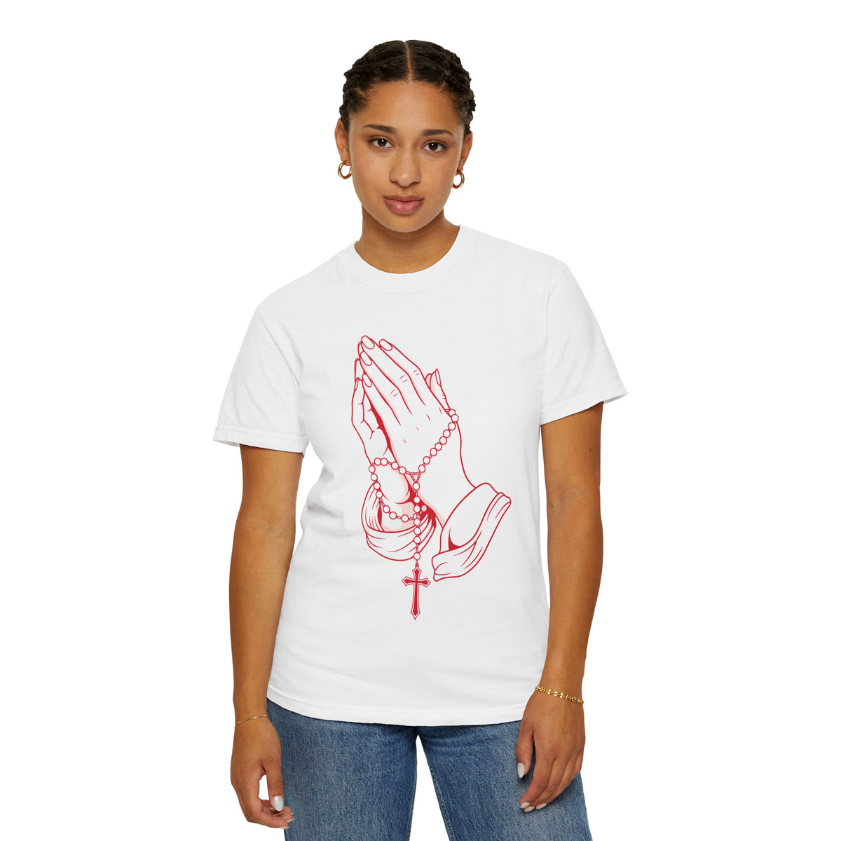 XL Prayer Hands with Rosary T-Shirt — Omnia Divina Music Graphic Tee